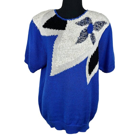 VINTAGE 80s Franco Valeri Short Sleeve Knit Abstract Top - Picture 2 of 8